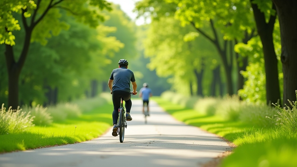 Cyklista na rovinaté trase mezi zeleným polem a lesom na Vysočině