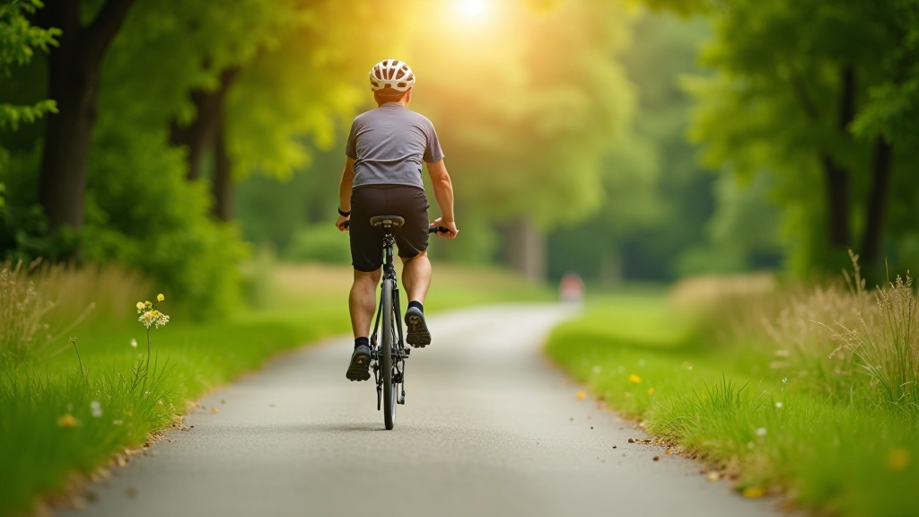 Cyklista s batůžkem si odpočívá na lavičce s výhledem na krajinu