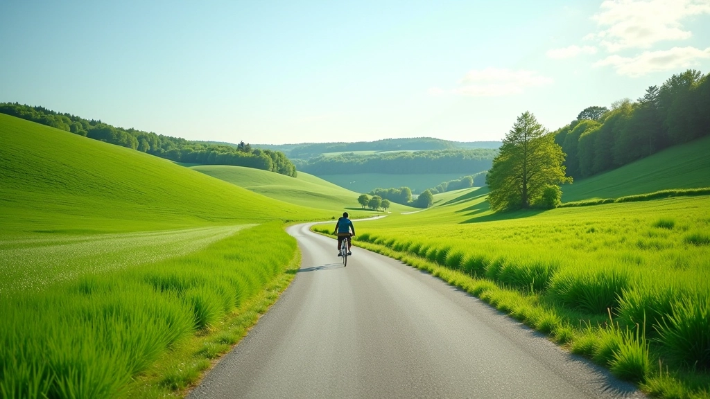 Jihlavský greenway s cyklistou jedoucím přes louku se zelený krajinou
